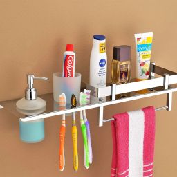 Stainless Steel Bathroom Accessories Multipurpose Bathroom Shelf- Pack of 1 Stainless Steel Wall Shelf-image-14