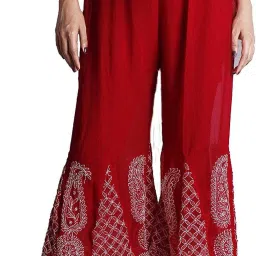 Women Flared Red Georgette Trousers-image-73