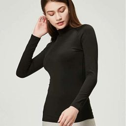 Women Solid High Neck Elastane Black T-Shirt-image-15