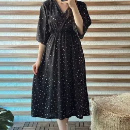 Women Fit and Flare Black Below Knee Dress-image-68