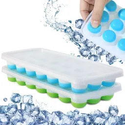 Ice Cube for Freezer with Lid 21 Cavaties with Pop Up Easy Release Blue, Green Silicone Ice Ball Tray-28