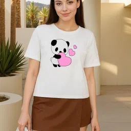 moda rapido Women Printed Round Neck Polyester White T-Shirt-picture-29