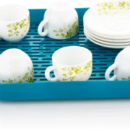 Multi-Use Plastic Serving Tray with drainer plate Plastic Glass Holder-8