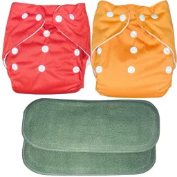 New Solid Combo Button Reusable Diaper Nappy With Insert (2 Diaper+2 insert)Tex-0