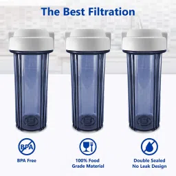 vostok by ocean drop Clear (Transparent) Heavy Duty Double O Ring Standard 10" Filter Housing for Water Filters + Reverse Osmosis RO Systems with (Teflon Tap & 6 Pcs of 1/4 Quick Connector). (Pack of 3) Solid Wire Connector image 2