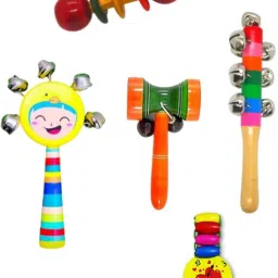 Wooden Hand Crafted Toys Rattle Set for Kids, - Pack of 4 Rattle-24
