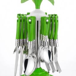FloraSpin 24-Piece Green Cutlery Set with Rotating Stand Stainless Steel, Plastic Cutlery Set-39