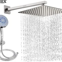 ANMEX COMBO of SS304 UltraSlim High Pressure Rainfall Shower Head With Shower Fit Arm HandShower (ABS),SS304 1.5mtr Tube And Hook 10X10+24Inch Arm+HandShower Set)-10