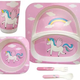 Baby Feeding Unicorn Theme Dinner Set for Kids (Plate, Bowl, Cup, Spoon & Fork)- 100% Safe Bamboo Fiber-31