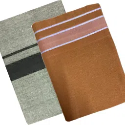 Prakasam Cotton Men's Kerala Style Premam Single (1.28X2.00 mtrs) Colour (pack Of 2) ( Black Ash- Light Kavi) Solid Men Dhoti-image-82