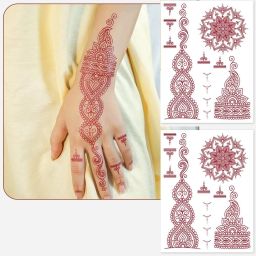 S.A.V.I 2 Sheets - Temporary Mehndi Tattoo Stickers for Hands (16x12 cm) | Red-image-1