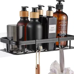 Bathroom Shower Storage Organizer with Hook for Hanging Bathroom Item-Adhesive Aluminium Wall Shelf-image-8