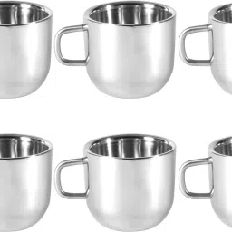 Stainless Steel Appy Stainless Steel Double Walled Tea/Coffee Cup, Wall Mirror Finish Plain Shaped Apple Tea and Coffee Cup - 6 Pieces Set, 100 Ml-image-79