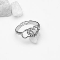 Sterling Silver Linked Heart adjustable ring for women with 925 stamped Sterling Silver Rhodium Plated Ring-picture-8