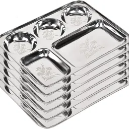 Pack of 6 Stainless Steel Heavy Bhojan Thali/Dinner Plate with 5 Compartment (Rust Free) (Crack Warranty) Dinner Set-picture-13