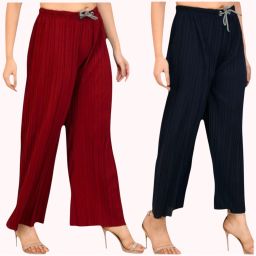 Pack of 2 Women Loose Fit Multicolor Lycra Blend Trousers-image-33
