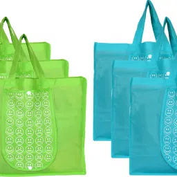 Shopping Grocery Bags Foldable, Washable Grocery Tote Bag with One Small Pocket, Eco-Friendly Purse Bag Fits in Pocket Waterproof & Lightweight (Set Of 6,Green & Blue) Pack of 6 Grocery Bags-image-34