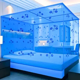 HDPE - High Density Poly Ethylene Adults Washable Flower Design Light Blue Color Double Bed ( 6'x7' ft) Mosquito Net-image-35