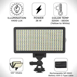 Prolite Bi-Color LED PL-308 Camera Video Light with R,G,B+2 Diffusers, Battery, Wire | 4400 lx Camera LED Light image 2