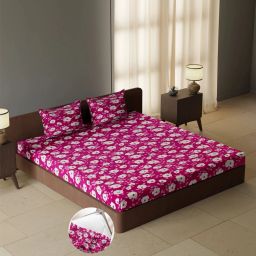 104 TC Cotton Queen Geometric Fitted (Elastic) Bedsheet-32