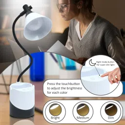 akr Powerful Rechargeable LED Table Lamp with Mobile & Pen Holder With Night Light Study Lamp image 5