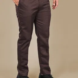 Men Regular Fit Brown Cotton Blend Trousers-image-78