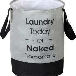 45 L Grey, White Laundry Basket-17
