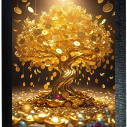 Tree of Wealth - A4 Gold Coin Wall Frame Digital Reprint 13 inch x 10 inch Painting-image-36