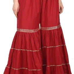 Women Flared Maroon Viscose Rayon Trousers-image-5