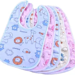 Baby Button Bibs Apron for Feeding and Drooling Cute Animated Print with Tich Button Double Layered Waterproof (Pack of 5)-14
