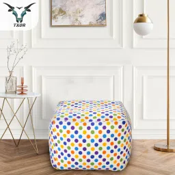txor Large Cotton Canvas Polka Dots Printed Square Bean Bag Footstool With Bean Filling image 5