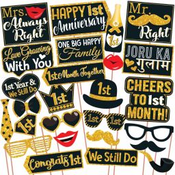 1st Month Anniversary Photo Booth Props,Anniversary Party Decoration(Pack of 26) Photo Booth Board-picture-23