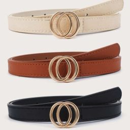 Women Formal, Party Black, Tan, White Artificial Leather Belt-image-1