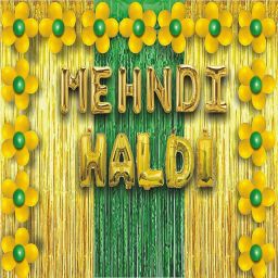 Solid Haldi Mehndi Decoration Kit-Haldi-Mehndi Foil,Curtains, Glue, Arch,100 Balloons Balloon-11