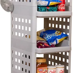 5 Tier Multi-Purpose Plastic Storage Organizer Racks for Home With Wheels-(GREY) Plastic Kitchen Trolley-11