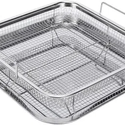 Air Fryer Basket with Tray Baking Oil Frying Pan Tray Serving Set-14