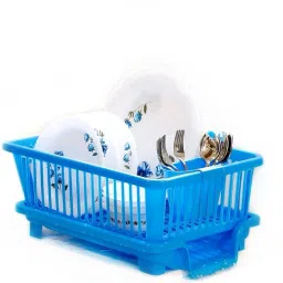 Dish Drainer Kitchen Rack 3 in 1 Large Sink Set,Drying Washing Basket tray(BLUE) Plastic-36