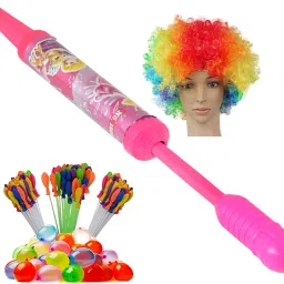 (1 Pichkari +3 Magic Balloon+ 1 Malinga Wig)for Children Holi & Pool Party Fun Water Gun-image-43