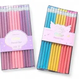 Glitter Pencils Set for Kids, 12 Pieces (Pack of 2 contains 1 pink and 1 purple Pencil-21