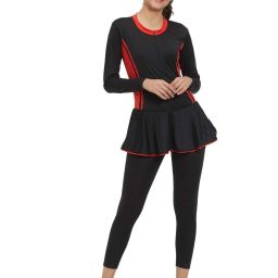 One Piece Full Body SwimSuit Maximum Coverage | UV Protection | Removable Pads Solid Women Swim-dress Red, Black Swimsuit-image-4