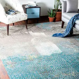 Blue Abstract Pattern Bamboo Silk Hand Knotted 4 x 6 Feet Carpet by Jaipur Rugs-picture-0