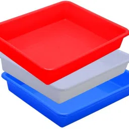 Plastic Prime Exel Small Tray For Home/Office, 3 pc Tray 2 Ltr, White Red Blue Tray-18