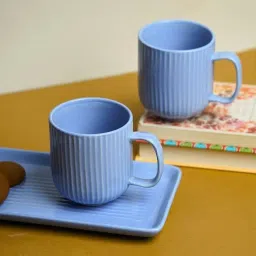 Ceramic Pastel Breakfast Set of 2 Coffee Mugs/Tea Cups and 1 Tray (Blue) Cup, Tray Serving Set-picture-12