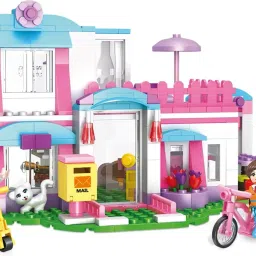 319 Pcs Girls Friends House Building Blocks Toys Pink Beach Villa Building Kit-26