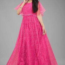 Self Design, Embellished Art Silk, Net Semi Stitched Flared/A-line Gown-image-1
