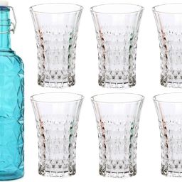 Bottle & 6 Glass Serving Lemon Set, Blue, Clear, Glass - A180 Jug Glass Set-21