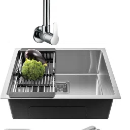 HANDMADE SOUND PROOF KITCHEN SINK (24''x18''x10'') MATT FINISH SILVER WITH TAP Vessel Sink-image-25