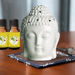 PEEPRESION Air Freshner Electric Buddha Diffuser & 2 Bottel Scented Mogra Aroma Oil (10ml Each), Fragrance Your Home, Hotel, Bedroom, Club, Office, Relaxation, Body, Mind,Stress. Diffuser-27