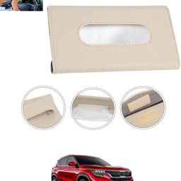 Beige Leatherite Rectangle Shape Fancy Design Tissue Dispencer For Car-160 Vehicle Tissue Dispenser-4
