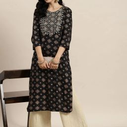 Women Printed Viscose Rayon Straight Kurta-image-4